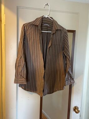 Striped Button-Up Shirt in Brown and Tan